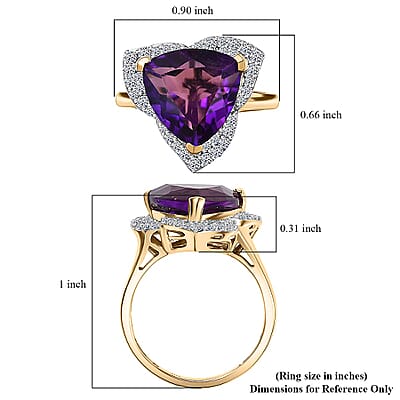 10K Yellow Gold AAA Brejinho Amethyst (Trillion), Luxuriant Lab Grown Diamond (G-H, SI) (0.46 cts) Ring (Size 12.0) 6.02 ctw