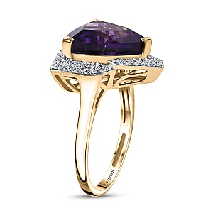 10K Yellow Gold AAA Brejinho Amethyst (Trillion), Luxuriant Lab Grown Diamond (G-H, SI) (0.46 cts) Ring (Size 5.5) 6.02 ctw