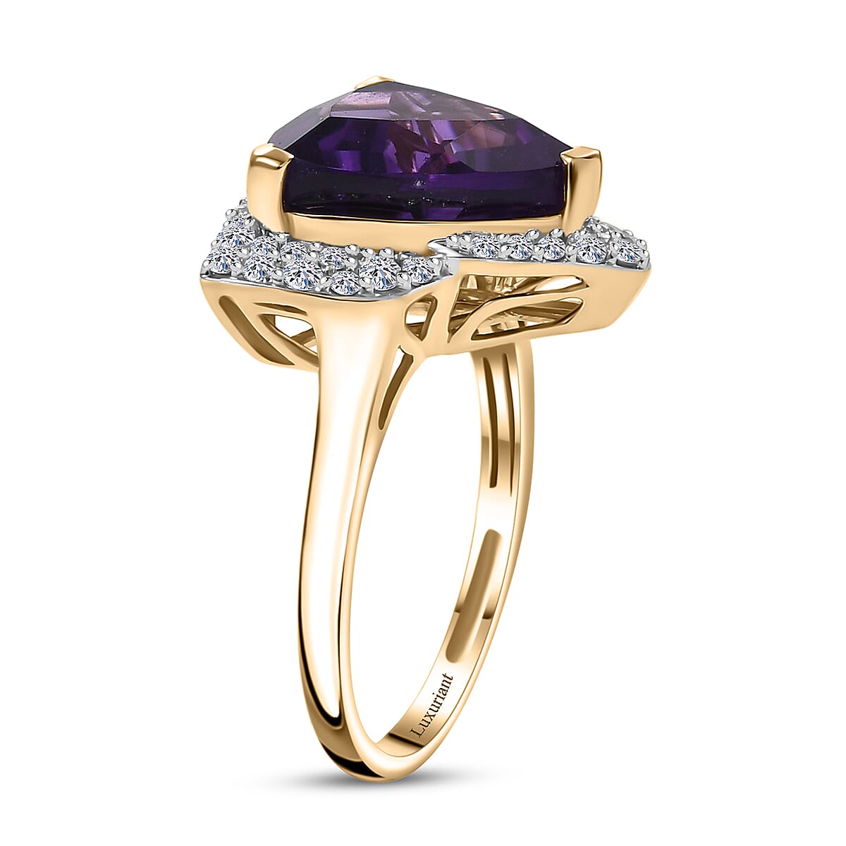 AAA Brejinho Amethyst and G-H SI Luxuriant Lab Grown Diamond 6.02 ctw Ring in 10K Yellow Gold (Size 6.0) image number 2