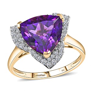 AAA Brejinho Amethyst and G-H SI Luxuriant Lab Grown Diamond 6.02 ctw Ring in 10K Yellow Gold (Size 7.0)