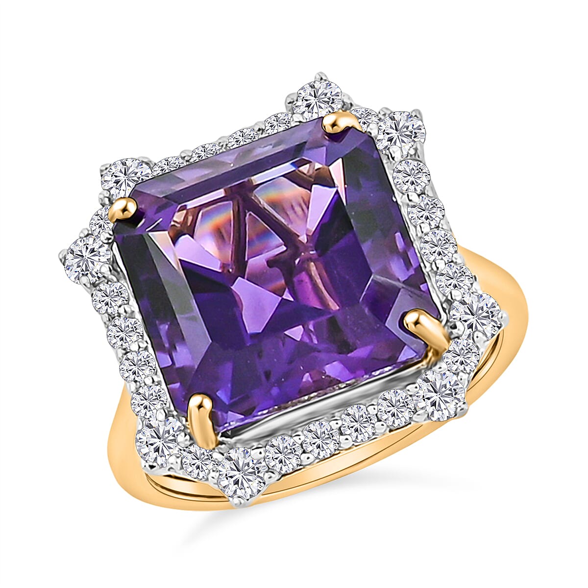 AAA Asscher Cut Brejinho Amethyst and G-H SI Luxuriant Lab Grown Diamond 8.81 ctw Ring in 10K Yellow Gold (Size 6.0) image number 0