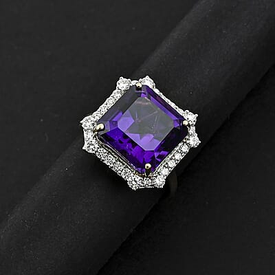 AAA Asscher Cut Brejinho Amethyst and G-H SI Luxuriant Lab Grown Diamond 8.81 ctw Ring in 10K Yellow Gold (Size 6.0)