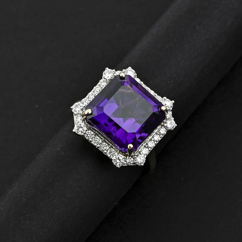 AAA Asscher Cut Brejinho Amethyst and G-H SI Luxuriant Lab Grown Diamond 8.81 ctw Ring in 10K Yellow Gold (Size 6.0)