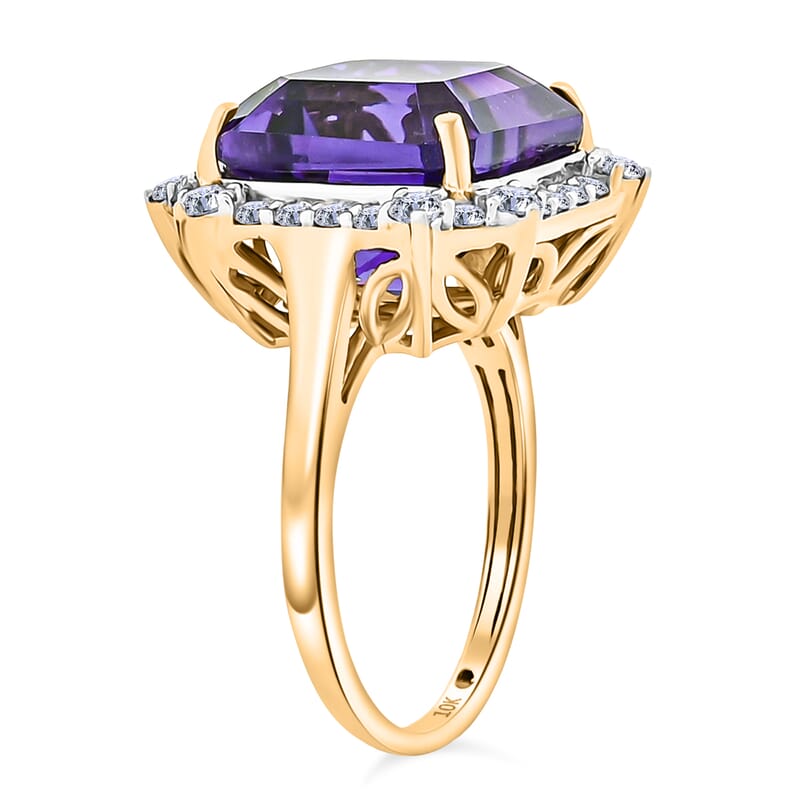 AAA Asscher Cut Brejinho Amethyst and G-H SI Luxuriant Lab Grown Diamond 8.81 ctw Ring in 10K Yellow Gold (Size 6.0)