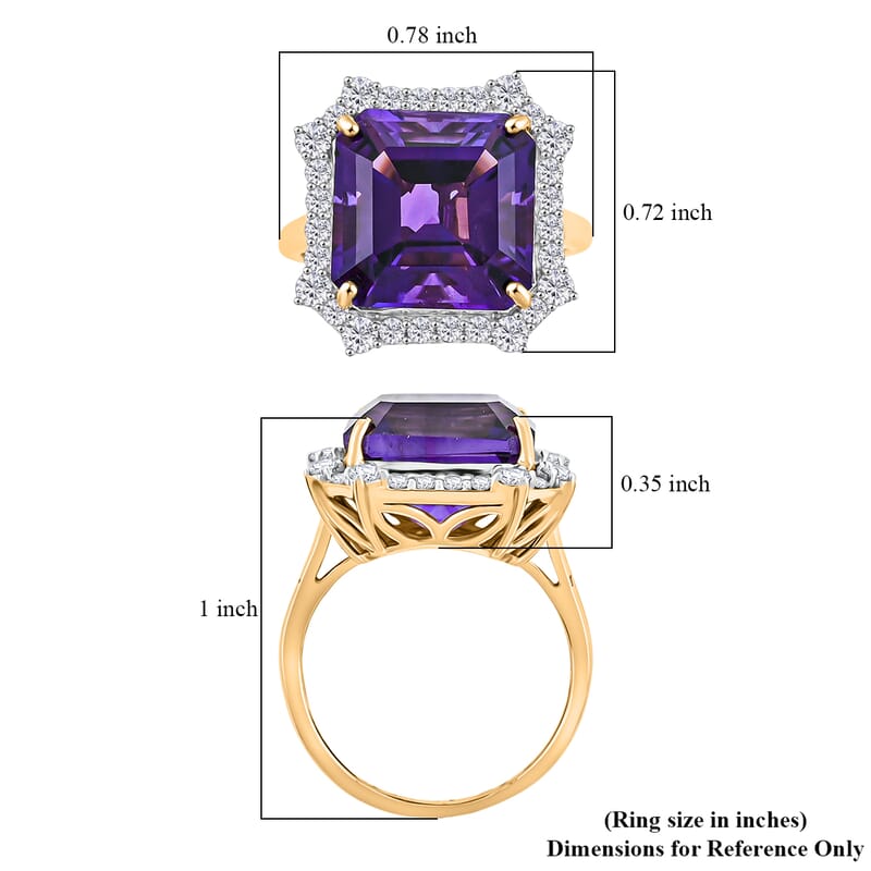 AAA Asscher Cut Brejinho Amethyst and G-H SI Luxuriant Lab Grown Diamond 8.81 ctw Ring in 10K Yellow Gold (Size 6.0)