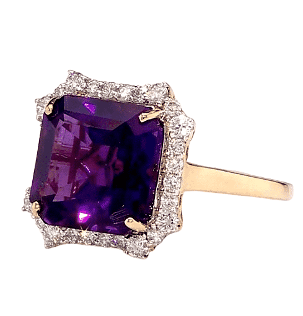 10K Yellow Gold AAA Asscher Cut Lusaka Amethyst, Luxuriant Lab Grown Diamond (G-H, SI) Ring (Size 6.5) 8.81 ctw image number 2