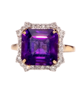 AAA Asscher Cut Lusaka Amethyst and G-H SI Luxuriant Lab Grown Diamond 8.81 ctw Ring in 10K Yellow Gold (Size 7.0)