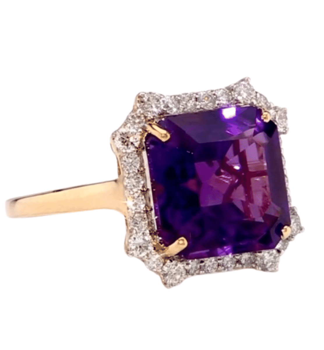 AAA Asscher Cut Lusaka Amethyst and G-H SI Luxuriant Lab Grown Diamond 8.81 ctw Ring in 10K Yellow Gold (Size 7.0) image number 1
