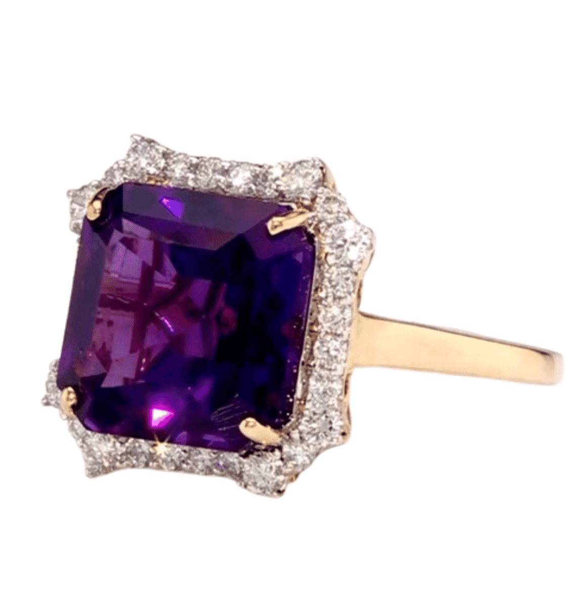 AAA Asscher Cut Lusaka Amethyst and G-H SI Luxuriant Lab Grown Diamond 8.81 ctw Ring in 10K Yellow Gold (Size 7.0) image number 2