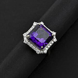 AAA Asscher Cut Brejinho Amethyst and G-H SI Luxuriant Lab Grown Diamond 8.81 ctw Ring in 10K Yellow Gold (Size 8.0)
