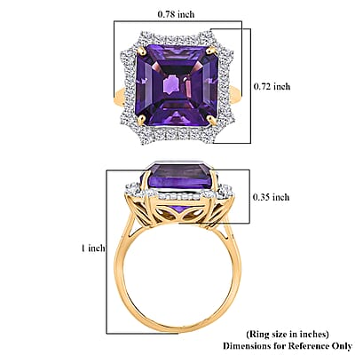 AAA Asscher Cut Brejinho Amethyst and G-H SI Luxuriant Lab Grown Diamond 8.81 ctw Ring in 10K Yellow Gold (Size 8.0)