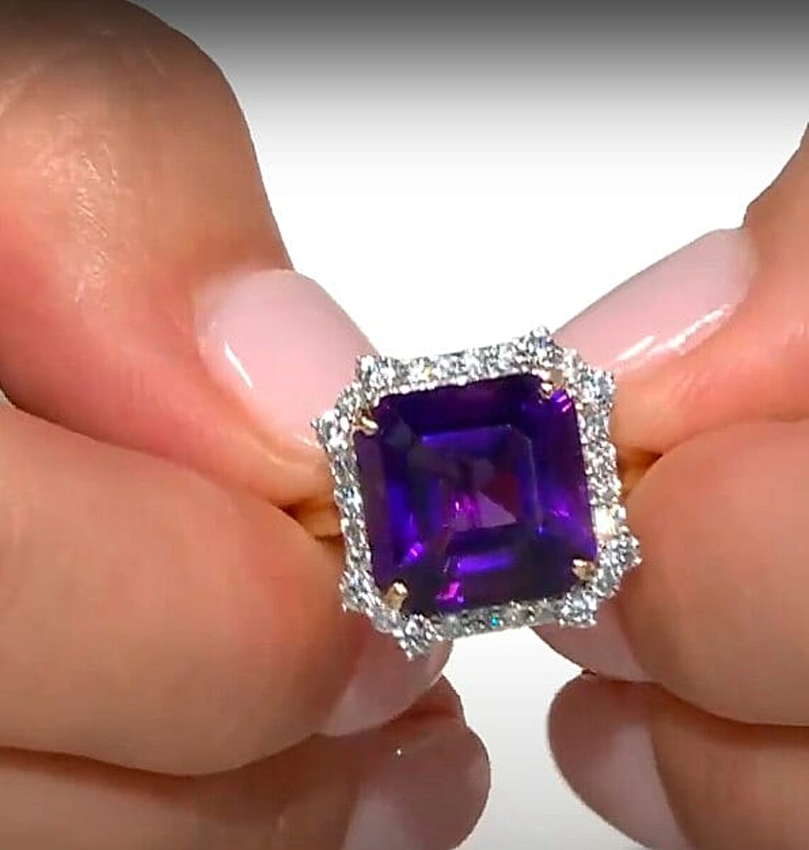 10K Yellow Gold AAA Asscher Cut Lusaka Amethyst, Luxuriant Lab Grown Diamond (G-H, SI) Ring (Size 8.5) 8.81 ctw image number 3