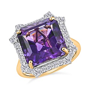 AAA Asscher Cut Brejinho Amethyst and G-H SI Luxuriant Lab Grown Diamond 8.81 ctw Ring in 10K Yellow Gold (Size 9.0)