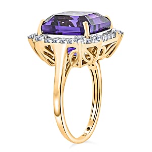 AAA Asscher Cut Brejinho Amethyst and G-H SI Luxuriant Lab Grown Diamond 8.81 ctw Ring in 10K Yellow Gold (Size 9.0)