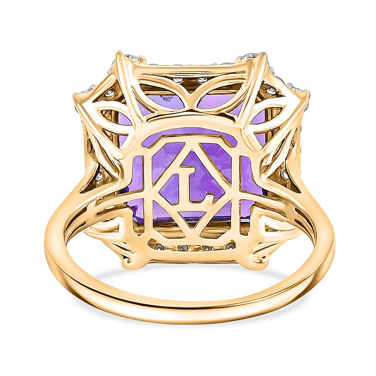 AAA Asscher Cut Brejinho Amethyst and G-H SI Luxuriant Lab Grown Diamond 8.81 ctw Ring in 10K Yellow Gold (Size 9.0) image number 4