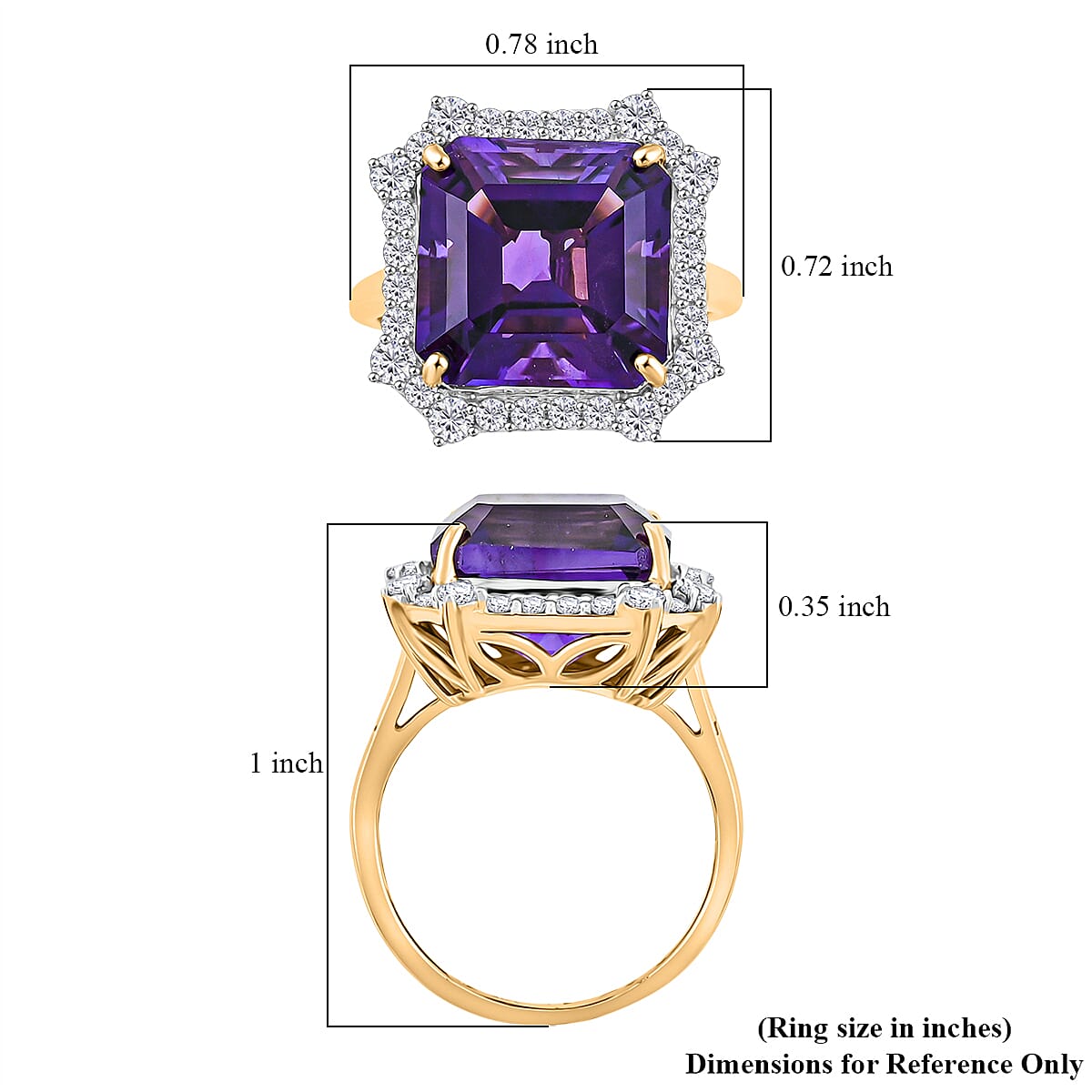AAA Asscher Cut Brejinho Amethyst and G-H SI Luxuriant Lab Grown Diamond 8.81 ctw Ring in 10K Yellow Gold (Size 9.0) image number 5