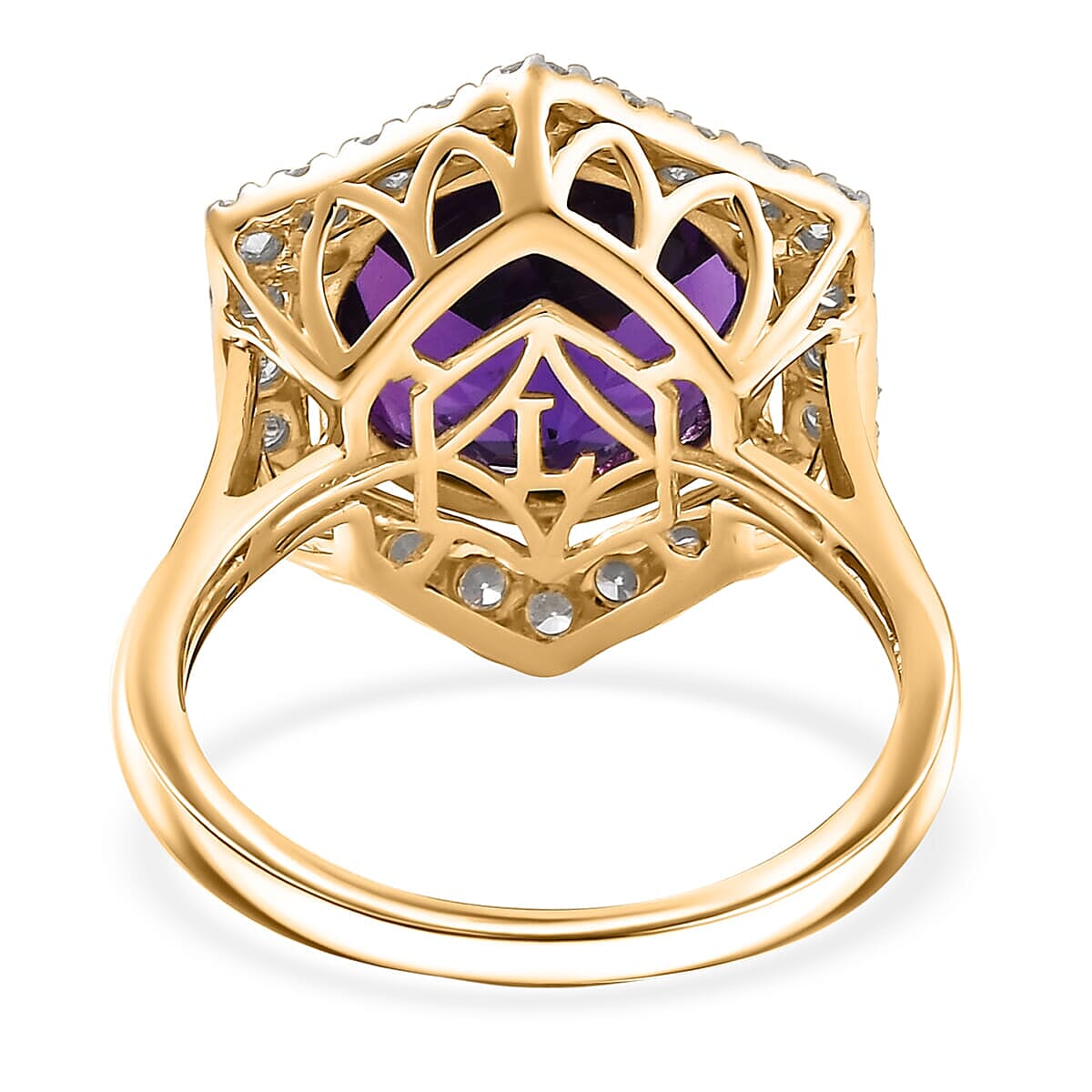 AAA Amethyst and G-H SI Luxuriant Lab Grown Diamond 7.14 ctw Ring in 10K Yellow Gold (Size 10.0) image number 4