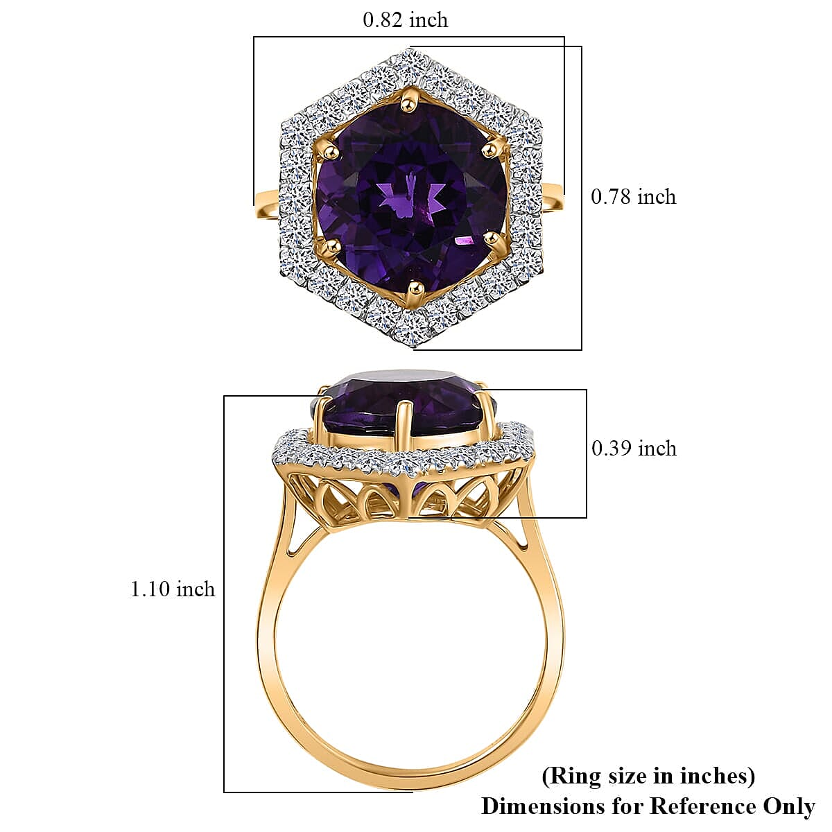 AAA Amethyst and G-H SI Luxuriant Lab Grown Diamond 7.14 ctw Ring in 10K Yellow Gold (Size 10.0) image number 5