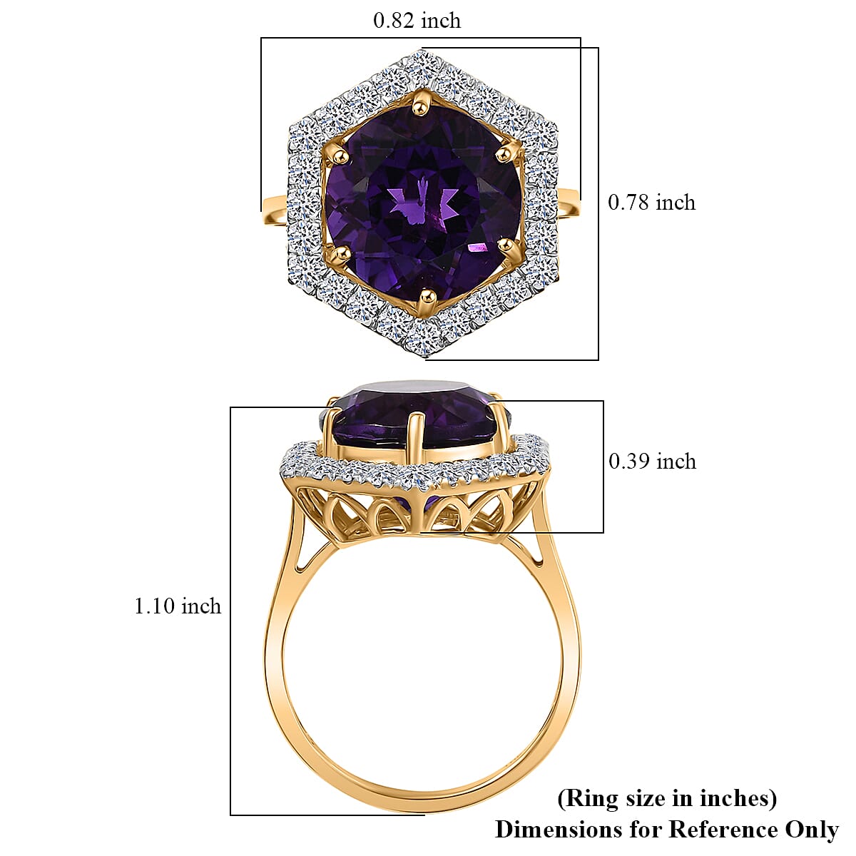AAA Amethyst and G-H SI Luxuriant Lab Grown Diamond 7.14 ctw Ring in 10K Yellow Gold (Size 6.0) image number 5