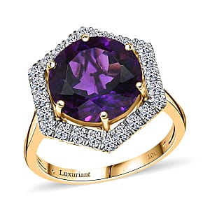AAA Amethyst and G-H SI Luxuriant Lab Grown Diamond 7.14 ctw Ring in 10K Yellow Gold (Size 7.0)