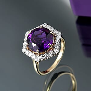 AAA Amethyst and G-H SI Luxuriant Lab Grown Diamond 7.14 ctw Ring in 10K Yellow Gold (Size 8.5)