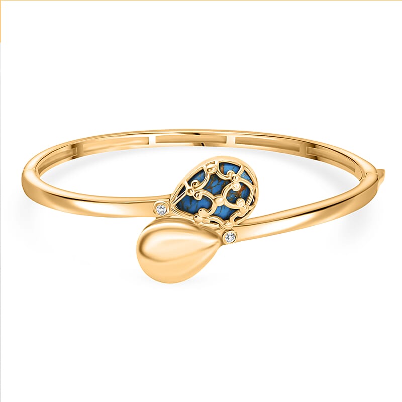 Mojave Blue Turquoise and White Zircon 8.00 ctw Bangle Bracelet in 18K YG Plated (7.50 In)
