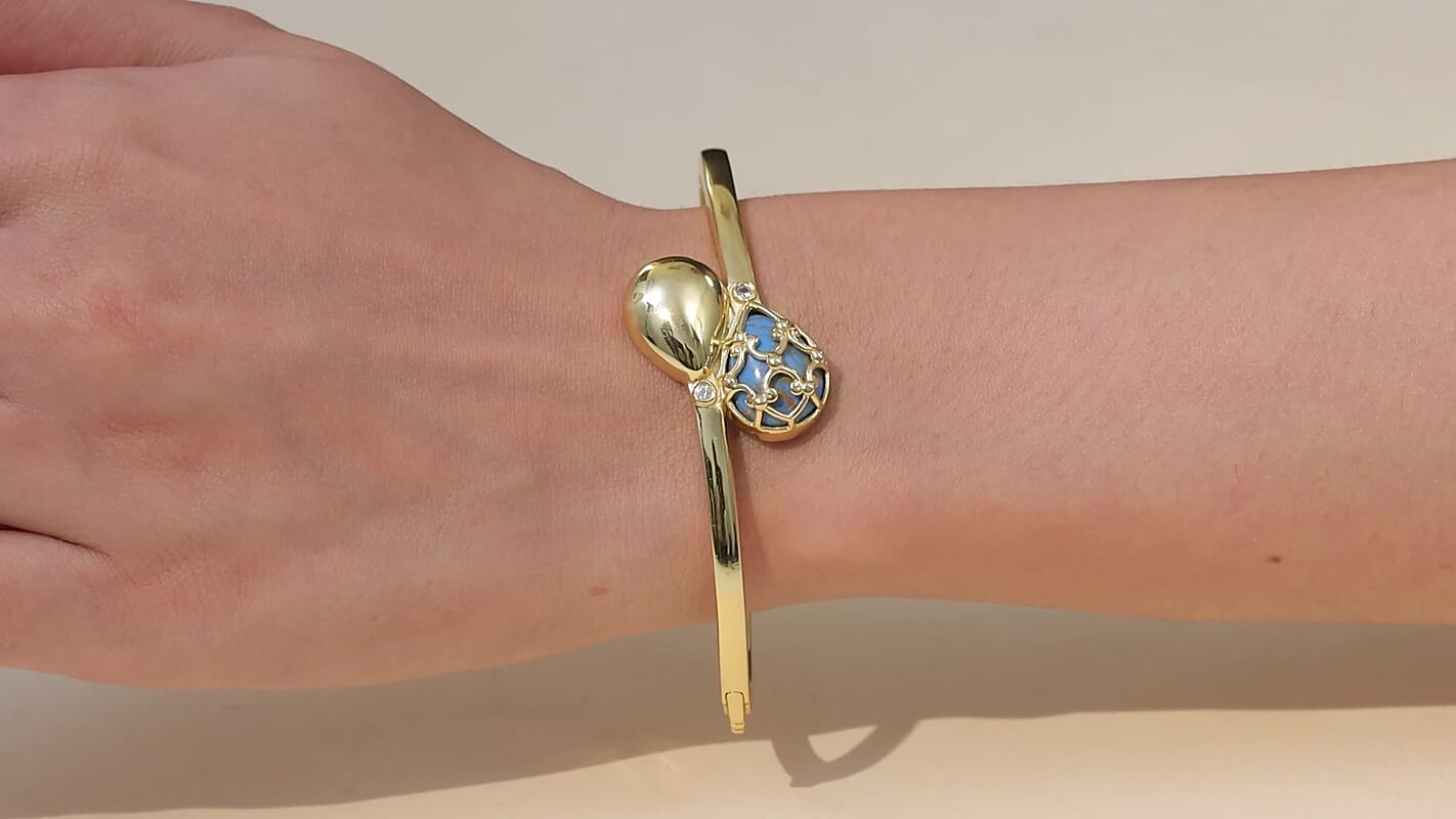 Mojave Blue Turquoise and White Zircon 8.00 ctw Bangle Bracelet in 18K YG Plated (7.50 In)