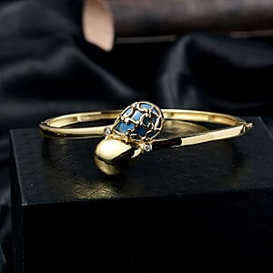 Mojave Blue Turquoise and White Zircon 8.00 ctw Bangle Bracelet in 18K YG Plated (7.50 In)