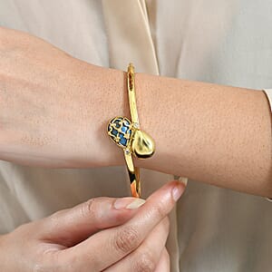 Mojave Blue Turquoise and White Zircon 8.00 ctw Bangle Bracelet in 18K YG Plated (7.50 In)