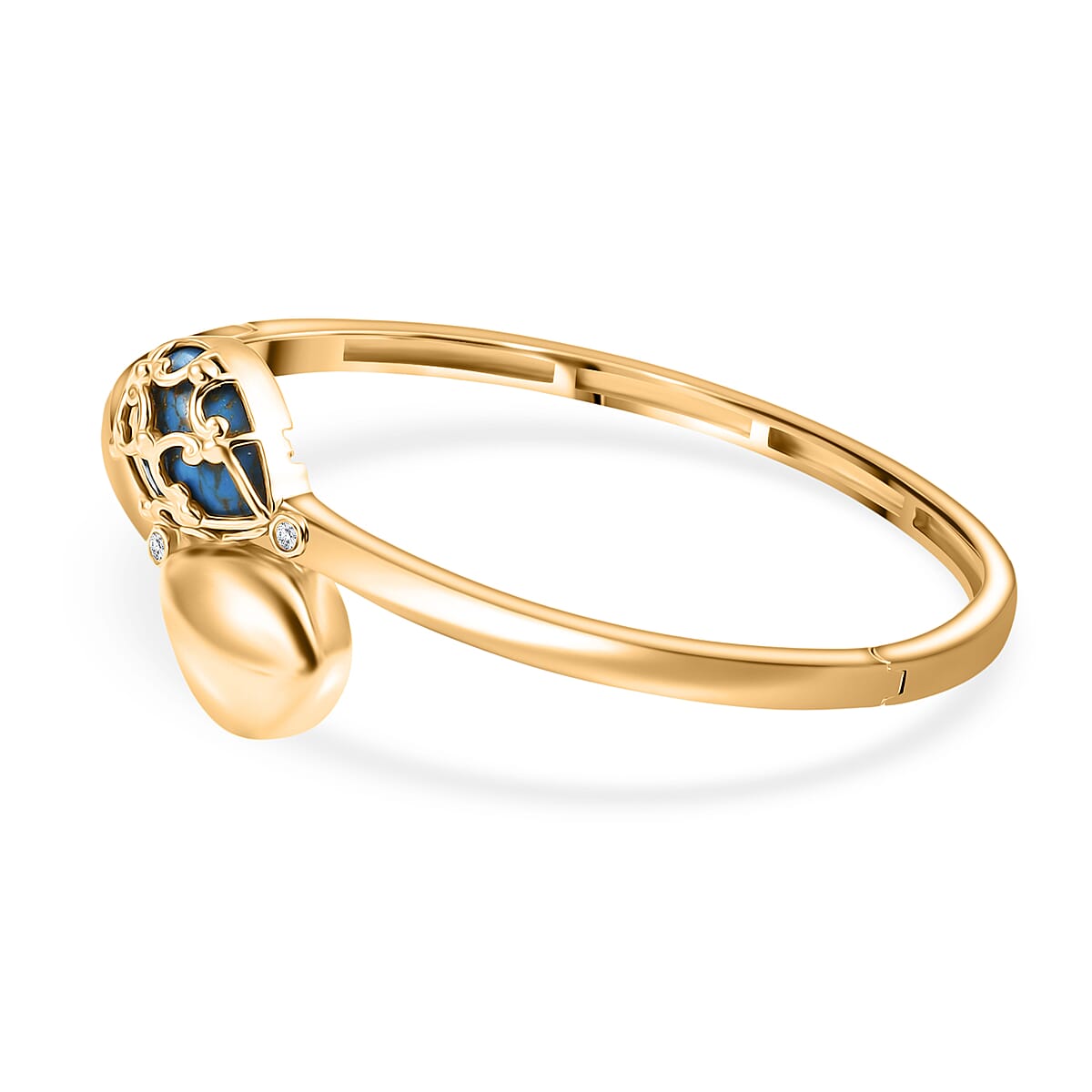 Mojave Blue Turquoise and White Zircon 8.00 ctw Bangle Bracelet in 18K YG Plated (7.50 In) image number 3