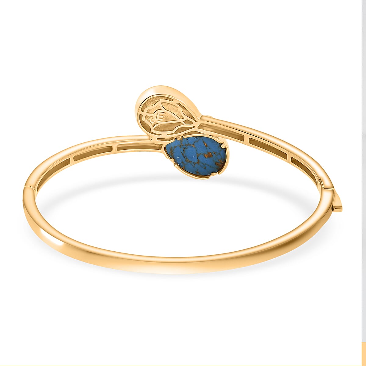 Mojave Blue Turquoise and White Zircon 8.00 ctw Bangle Bracelet in 18K YG Plated (7.50 In) image number 4