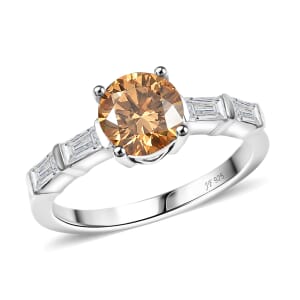 J Francis Embellished with Amber and White Zirconia by Swarovski 3.00 ctw Ring in Platinum Over Sterling Silver (Size 7.0)