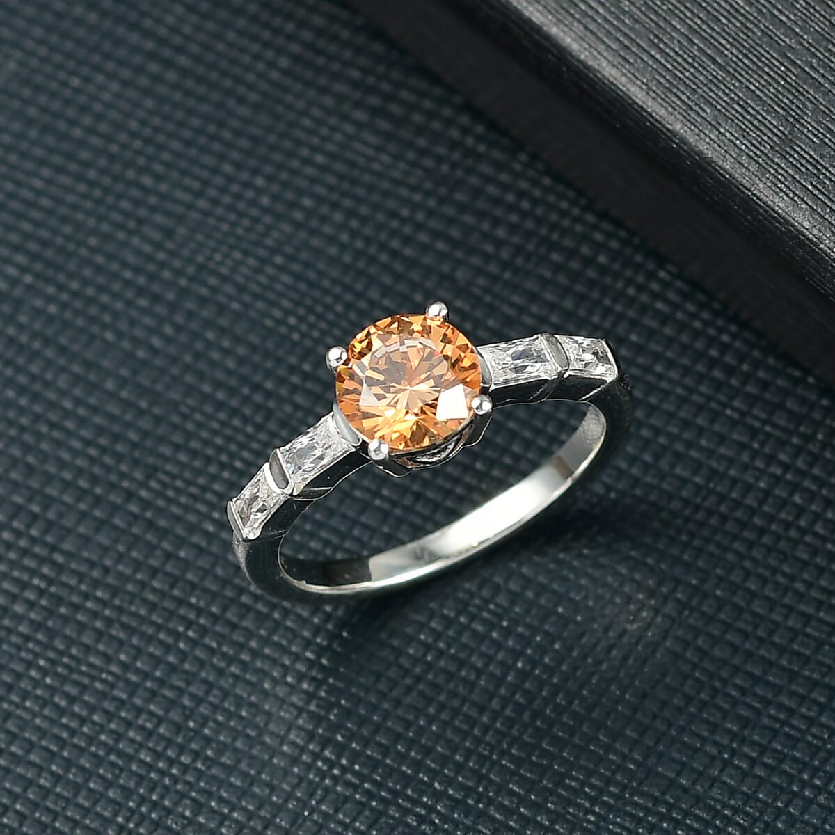 J Francis Embellished with Amber and White Zirconia by Swarovski 3.00 ctw Ring in Platinum Over Sterling Silver (Size 7.0) image number 1