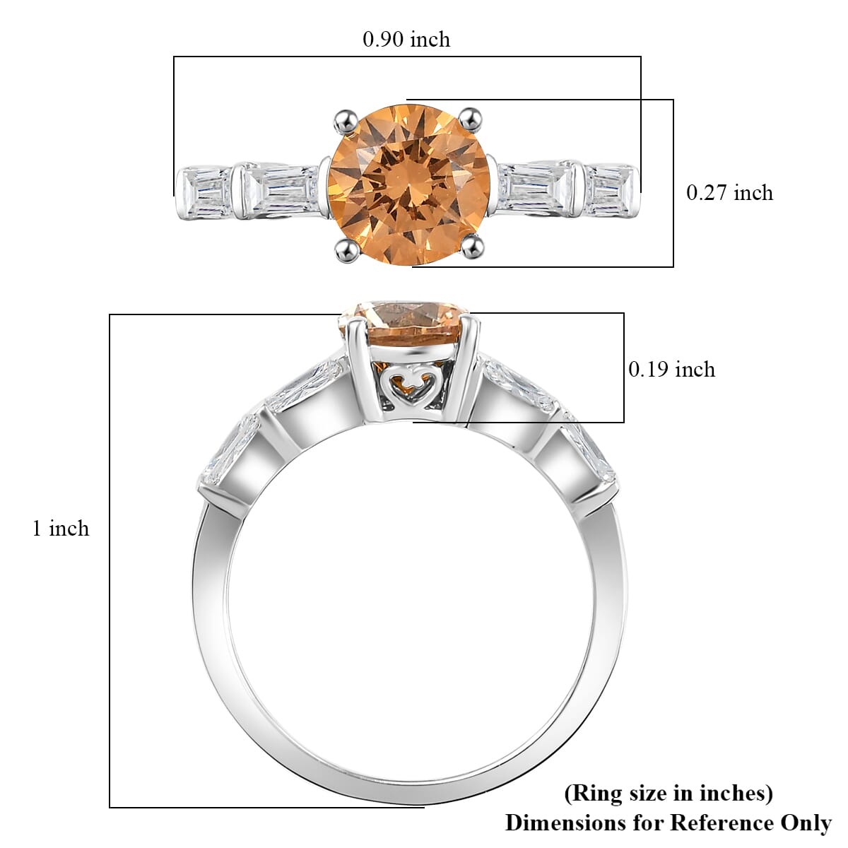 J Francis Embellished with Amber and White Zirconia by Swarovski 3.00 ctw Ring in Platinum Over Sterling Silver (Size 7.0) image number 5