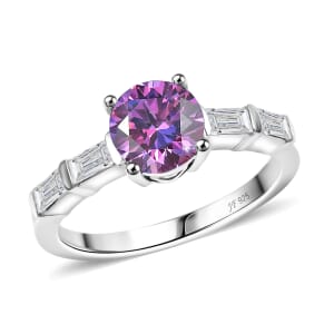J Francis Embellished with Fancy Purple and White Zirconia by Swarovski 3.10 ctw Ring in Platinum Over Sterling Silver (Size 7.0)