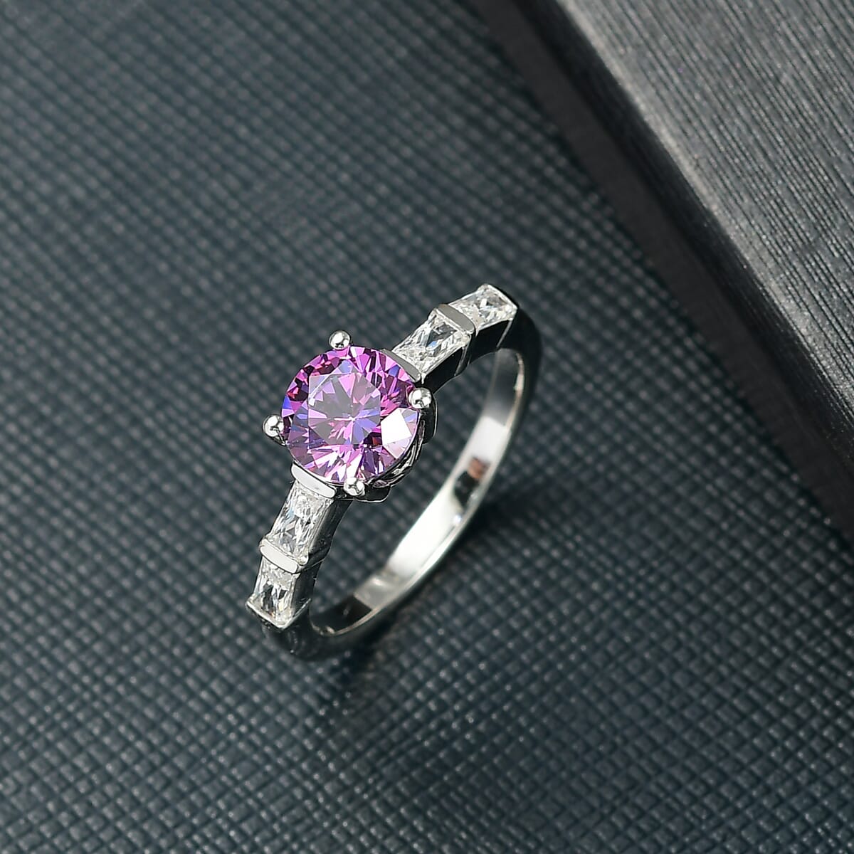 J Francis Embellished with Fancy Purple and White Zirconia by Swarovski 3.10 ctw Ring in Platinum Over Sterling Silver (Size 7.0) image number 1