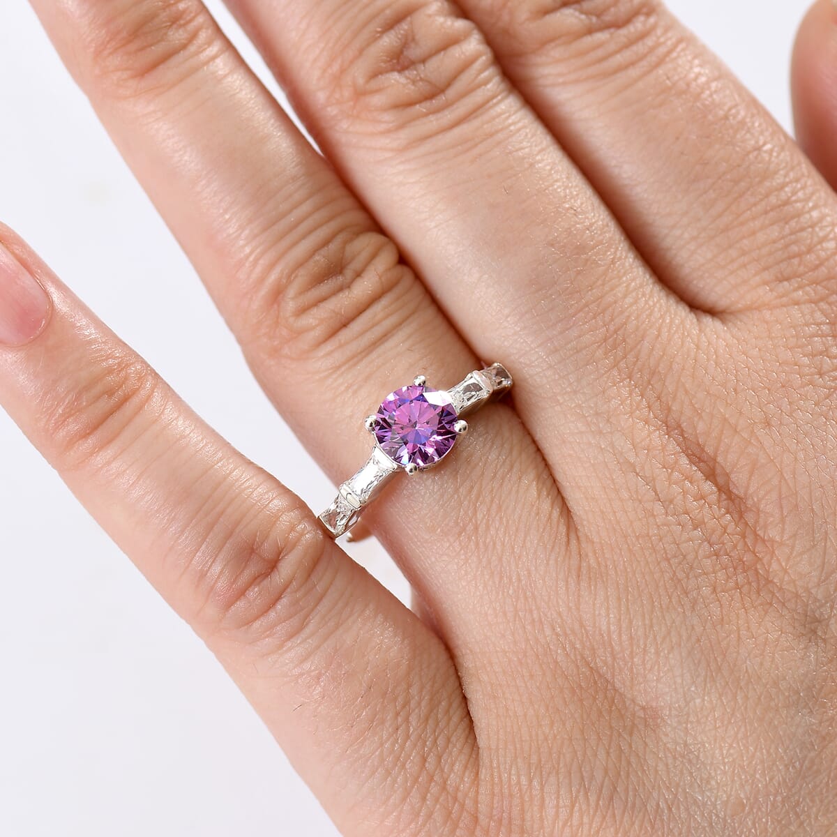 J Francis Embellished with Fancy Purple and White Zirconia by Swarovski 3.10 ctw Ring in Platinum Over Sterling Silver (Size 7.0) image number 2