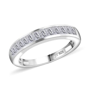J Francis Embellished with Zirconia by Swarovski 1.40 ctw Band Ring in Platinum Over Sterling Silver (Size 7.0)