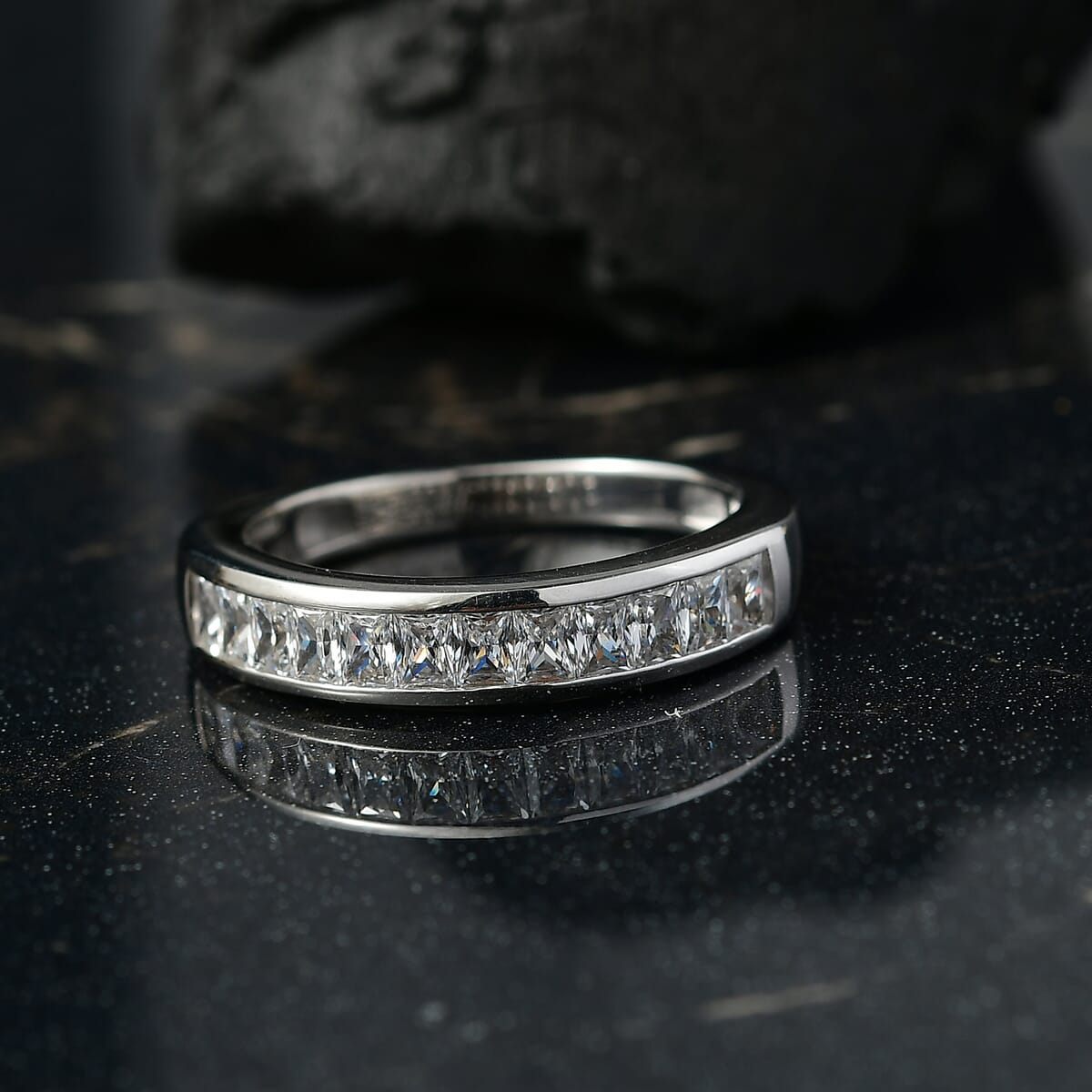 J Francis Embellished with Zirconia by Swarovski 1.40 ctw Band Ring in Platinum Over Sterling Silver (Size 7.0) image number 1