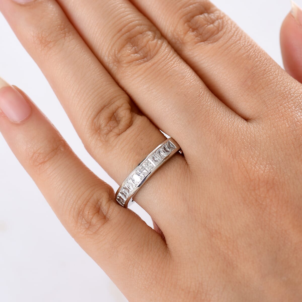 J Francis Embellished with Zirconia by Swarovski 1.40 ctw Band Ring in Platinum Over Sterling Silver (Size 7.0) image number 2
