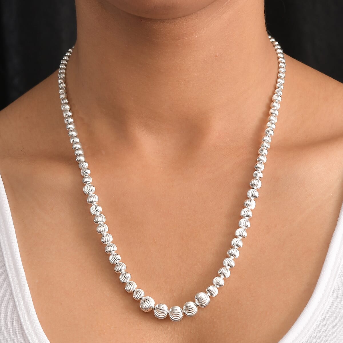 Beaded Chain Necklace in Sterling Silver 21.75 Grams 20 Inches image number 2
