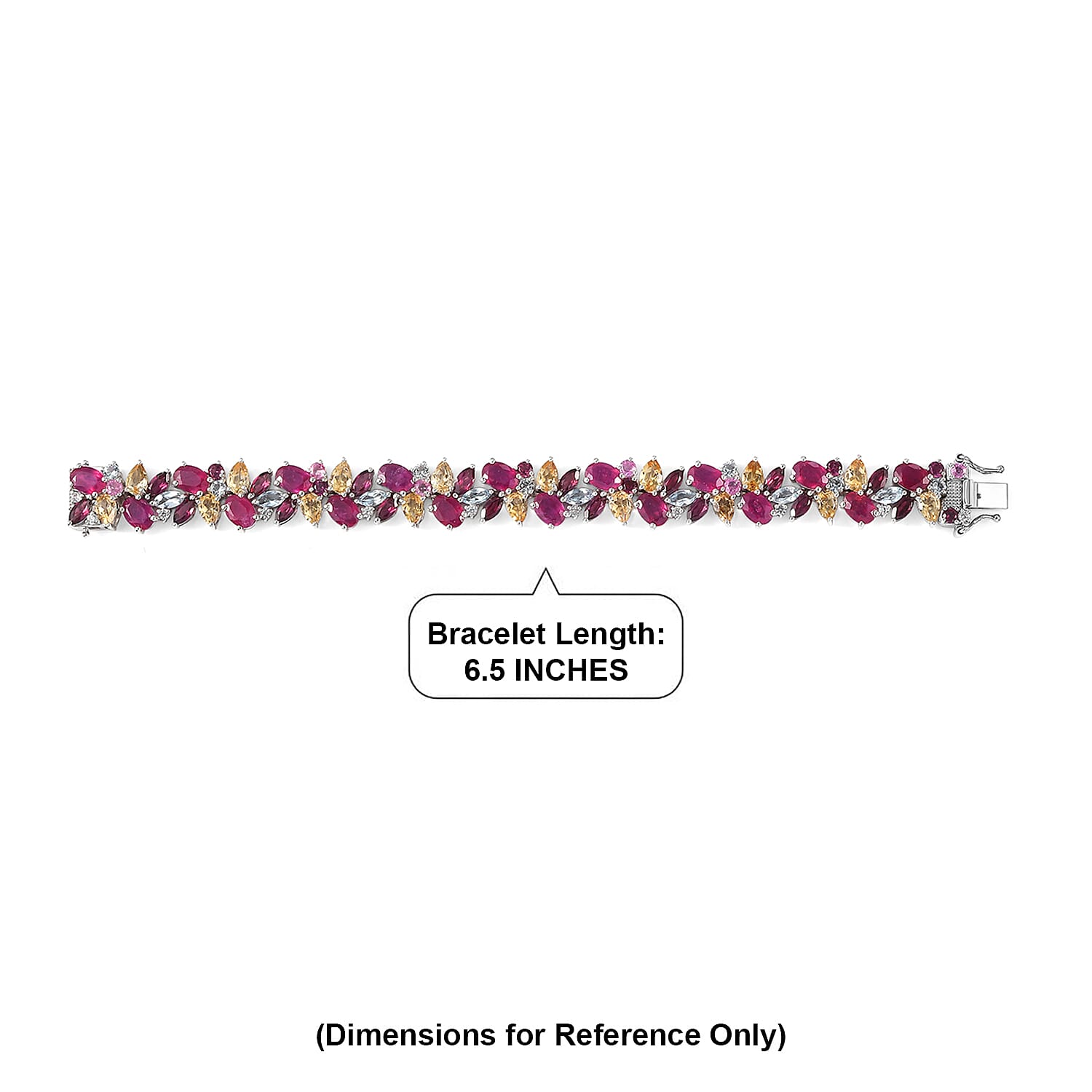 D'Joy Niassa Ruby (FF), Multi Gemstone 40.25 ctw Royal Bloom Symphony Bracelet in Rhodium Over Sterling Silver (6.50 In)