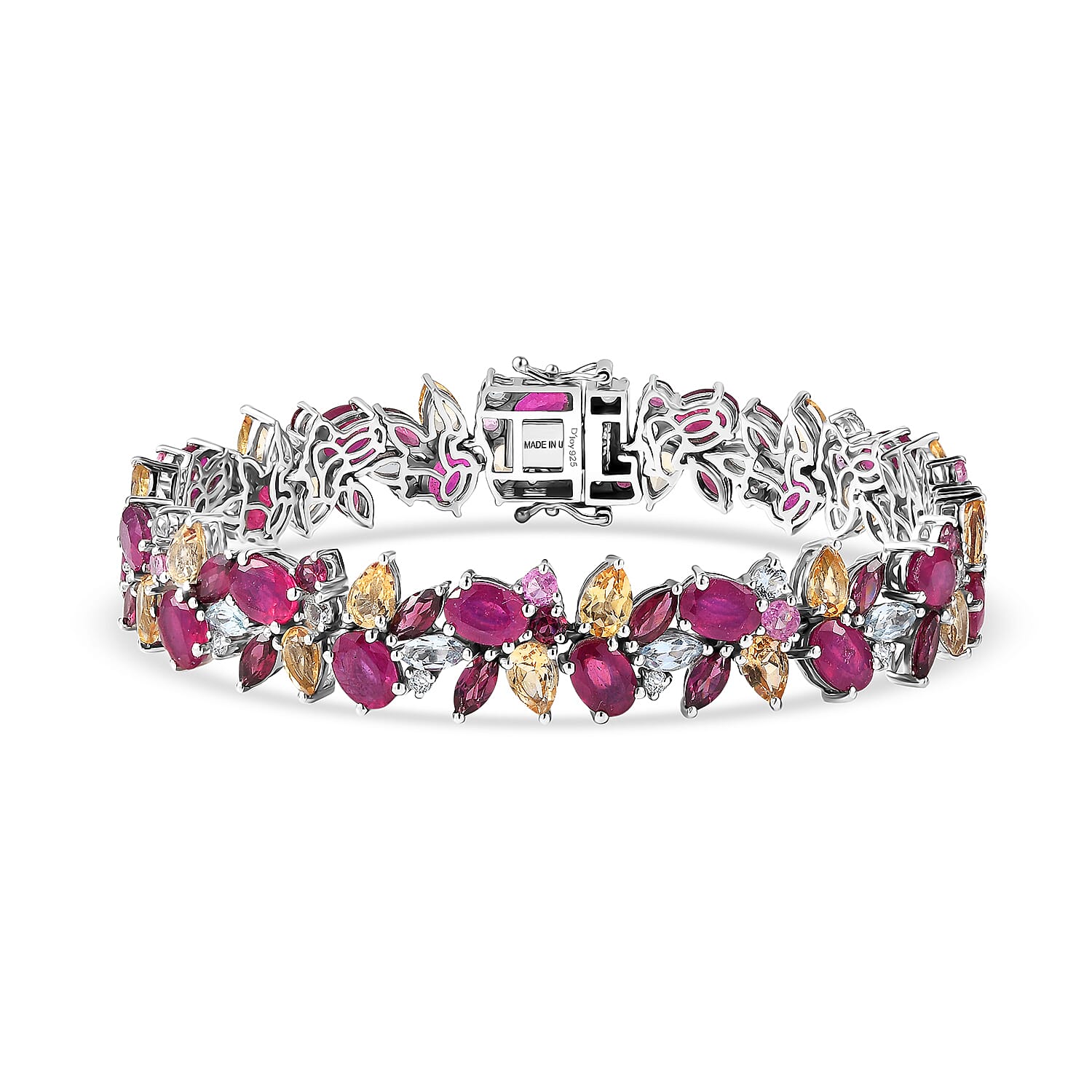D'Joy Niassa Ruby (FF), Multi Gemstone Bracelet in Rhodium Over Sterling Silver (6.50 In) 40.25 ctw