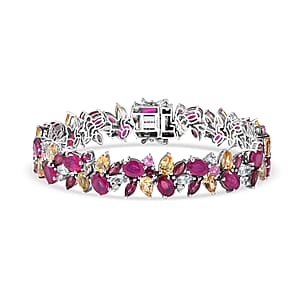 D'Joy Niassa Ruby (FF), Multi Gemstone 42.80 ctw Royal Bloom Symphony Bracelet in Rhodium Over Sterling Silver (7.25 In)