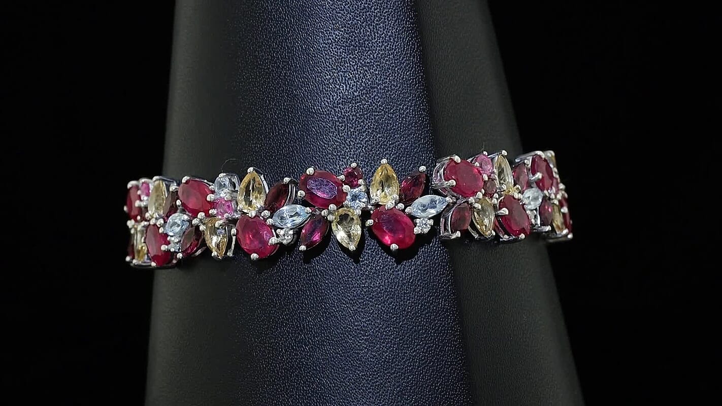 D'Joy Niassa Ruby (FF), Multi Gemstone Bracelet in Rhodium Over Sterling Silver (6.50 In) 40.25 ctw