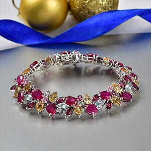 D'Joy Niassa Ruby (FF), Multi Gemstone 42.80 ctw Royal Bloom Symphony Bracelet in Rhodium Over Sterling Silver (7.25 In)