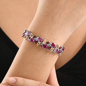 D'Joy Niassa Ruby (FF), Multi Gemstone 42.80 ctw Royal Bloom Symphony Bracelet in Rhodium Over Sterling Silver (7.25 In)