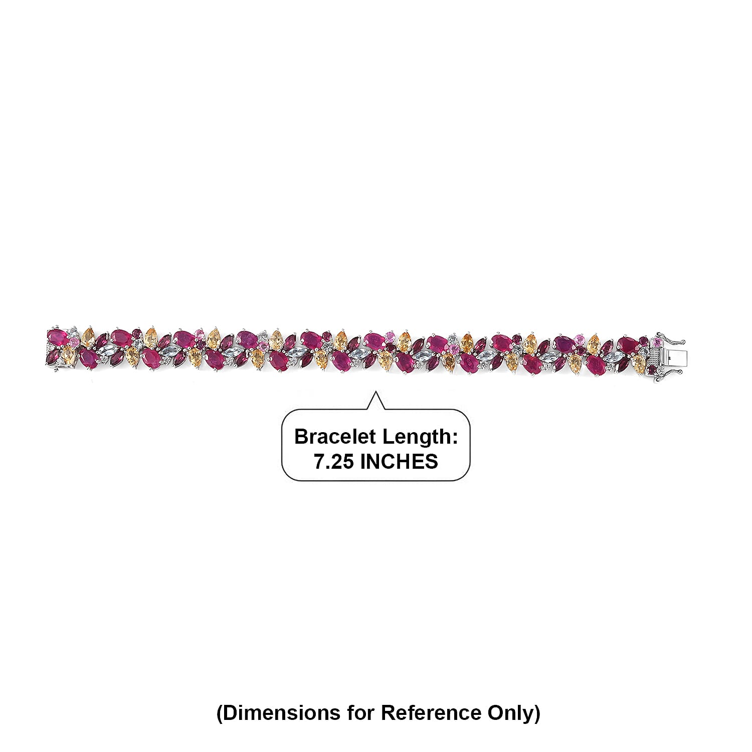 D'Joy Niassa Ruby (FF), Multi Gemstone 42.80 ctw Royal Bloom Symphony Bracelet in Rhodium Over Sterling Silver (7.25 In)