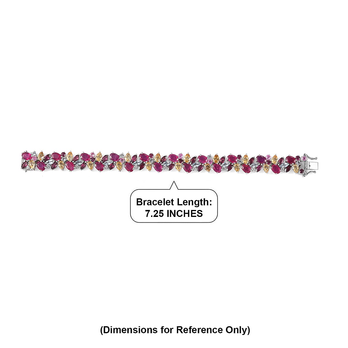 D'Joy Niassa Ruby (FF), Multi Gemstone 42.80 ctw Royal Bloom Symphony Bracelet in Rhodium Over Sterling Silver (7.25 In) image number 4