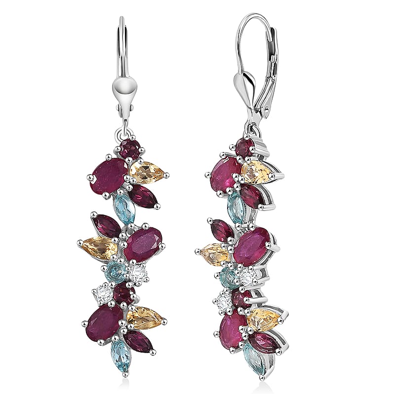 D'Joy Niassa Ruby (FF), Multi Gemstone 8.45 ctw Earrings in Rhodium Over Sterling Silver